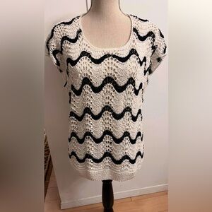 Crochet Sweater Handmade White Black XL